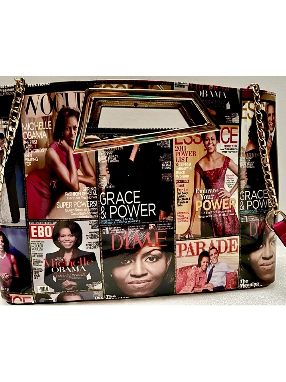 NEW OBAMA Crossbody Y2K Shoulder Bag Hologram Collage Glossy Magazine Covers - Picture 6 of 9